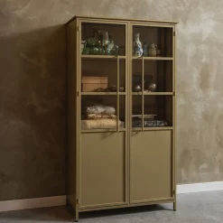 Vitrinekasten|Opbergkasten-WOOOD Exhibit 2-deurs Vitrinekast Khaki