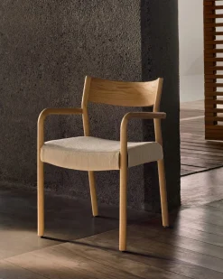 Eetkamerstoelen Met Armleuning-Kave Home Falconera Armstoel Beige, Naturel