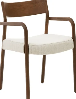 Eetkamerstoelen Met Armleuning-Kave Home Falconera Armstoel Beige, Walnoot