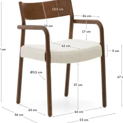 Eetkamerstoelen Met Armleuning-Kave Home Falconera Armstoel Beige, Walnoot