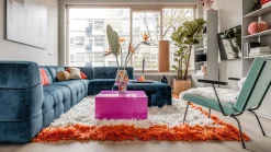 Vloerkleden|Wollen Vloerkleden-HKLIVING Fluffy Square Vloerkleed Natural Cream, Oranje