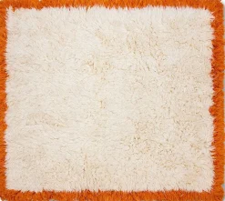 Vloerkleden|Wollen Vloerkleden-HKLIVING Fluffy Square Vloerkleed Natural Cream, Oranje