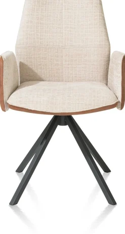 Eetkamerstoelen Met Armleuning-XOOON Franky Draaibaar Eetkamerstoel Cognac, Ecru