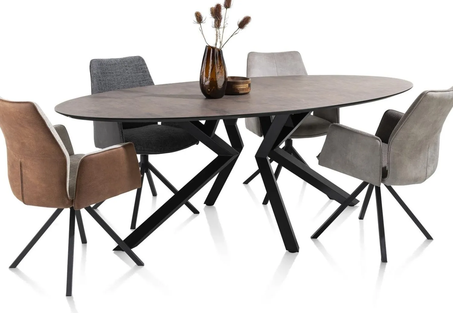 Eetkamerstoelen Met Armleuning-XOOON Franky Draaibaar Eetkamerstoel Cognac, Ecru