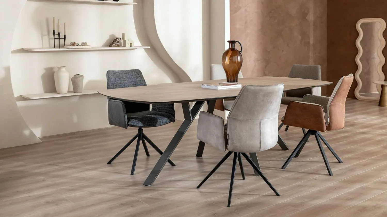 Eetkamerstoelen Met Armleuning-XOOON Franky Vast onderstel Eetkamerstoel Kiezel