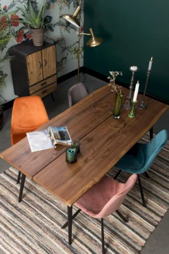 Eetkamerstoelen Zonder Armleuning|Kuipstoelen-Dutchbone Franky Velvet Eetkamerstoel Petrol