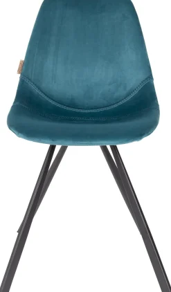 Eetkamerstoelen Zonder Armleuning|Kuipstoelen-Dutchbone Franky Velvet Eetkamerstoel Petrol