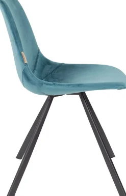 Eetkamerstoelen Zonder Armleuning|Kuipstoelen-Dutchbone Franky Velvet Eetkamerstoel Petrol