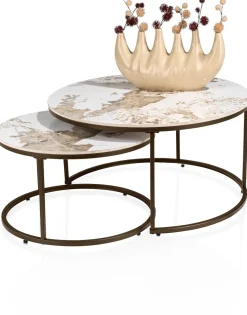 Ronde Salontafels-Henders en Hazel Fusion Salontafelset Wit, Beige