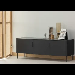 Tv-Meubels-WOOOD Gunnar 3-deurs Tv-meubel Matzwart