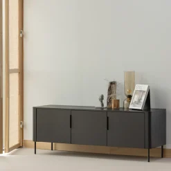 Tv-Meubels-WOOOD Gunnar 3-deurs Tv-meubel Matzwart