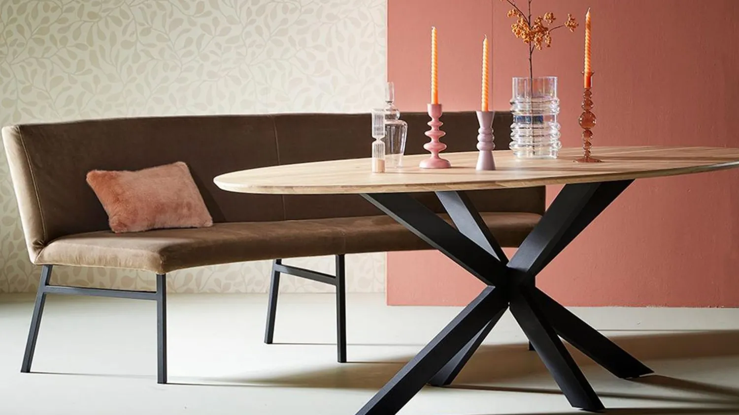 Houten Eettafels|Ovale Eettafels-Trendhopper Haiko Ovaal Eettafel Naturel, Zwart