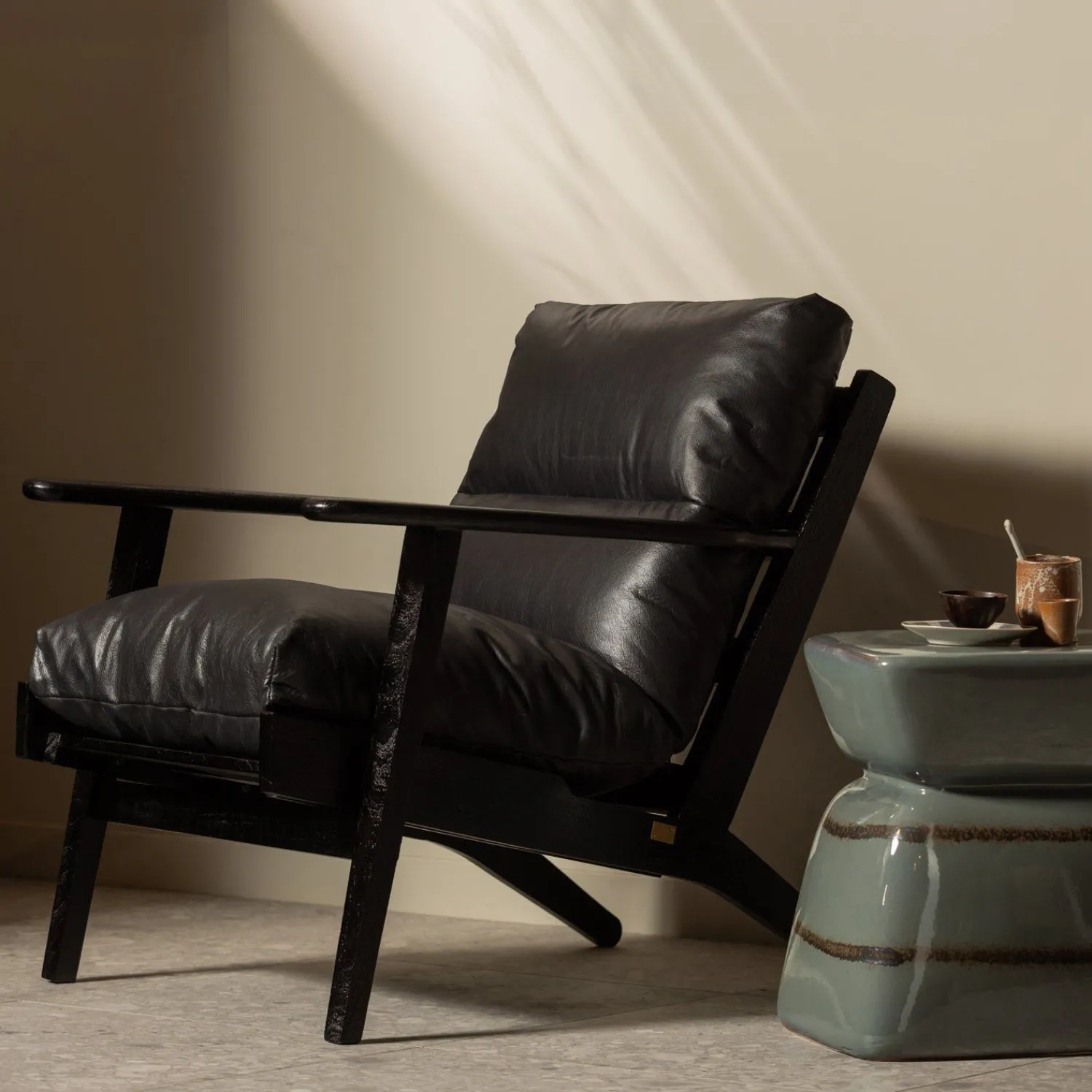 Leren Fauteuils-WOOOD Houston Fauteuil Black