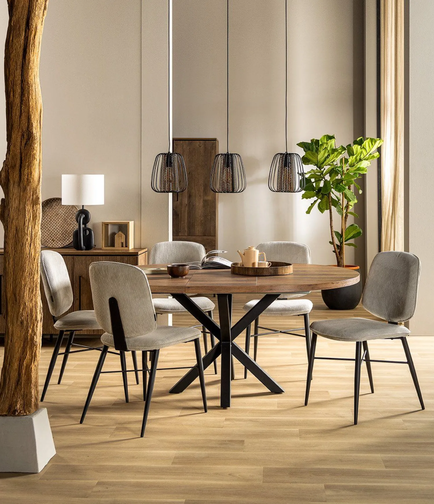 Houten Eettafels|Ronde Eettafels-Feelings Wonen Isla Uitschuiftafel Mokka