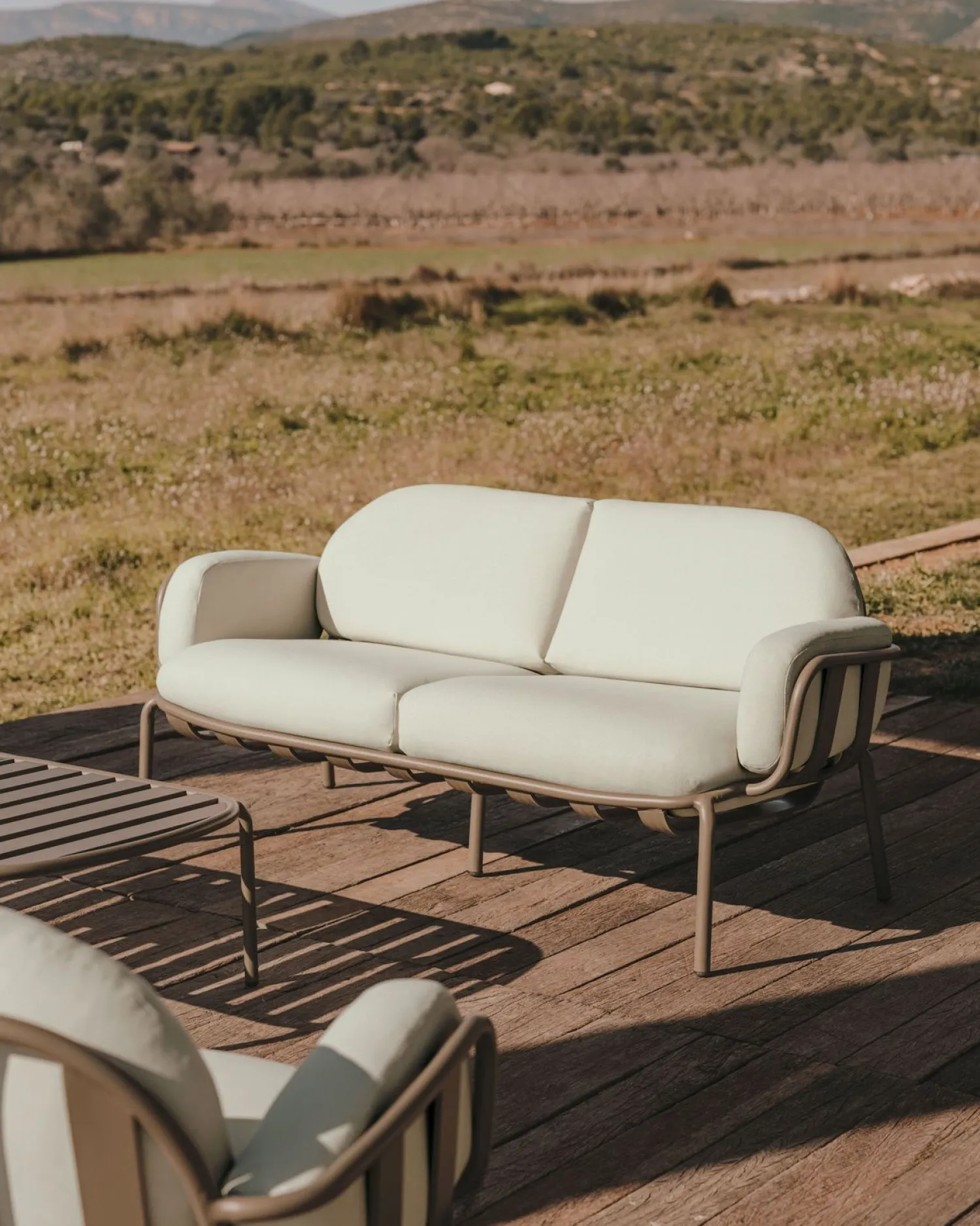 Tuinbanken|Zitbanken-Kave Home Joncols 2-Zits Tuinbank Groen, Beige