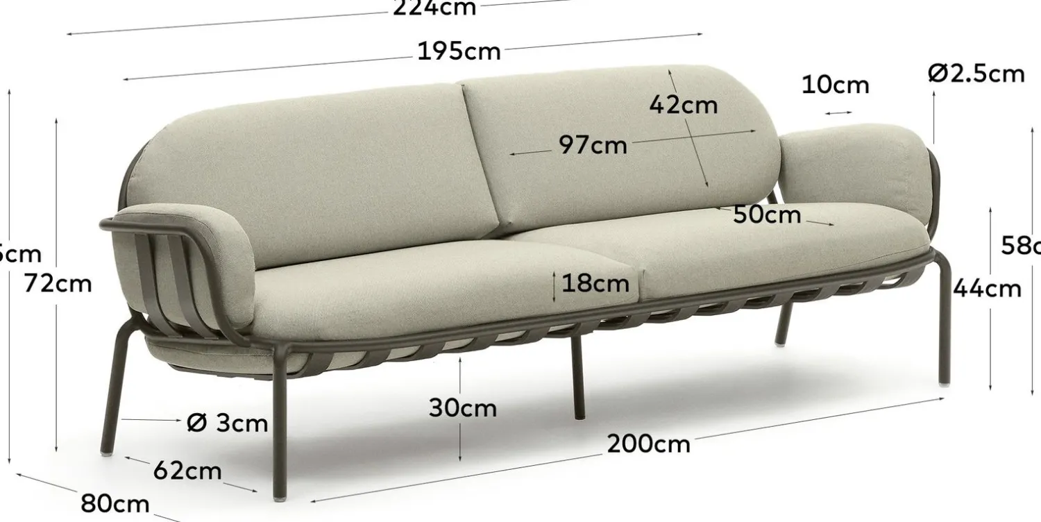 Tuinbanken|Zitbanken-Kave Home Joncols 3-Zits Tuinbank Grijs, Beige