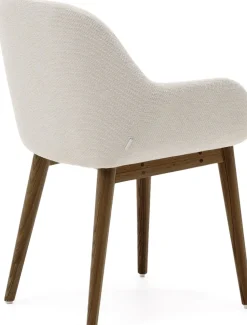 Eetkamerstoelen Met Armleuning-Kave Home Konna Essenhout Eetkamerstoel Creme, Donkerbruin