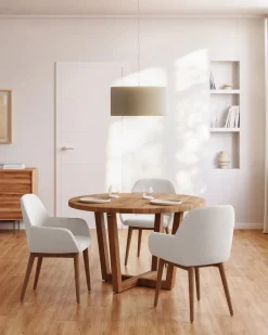 Eetkamerstoelen Met Armleuning-Kave Home Konna Essenhout Eetkamerstoel Creme, Donkerbruin