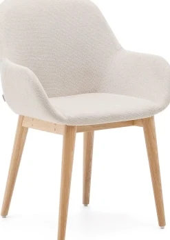 Eetkamerstoelen Met Armleuning-Kave Home Konna Essenhout Eetkamerstoel Creme, Naturel