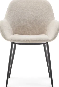 Eetkamerstoelen Met Armleuning-Kave Home Konna Staal Eetkamerstoel Creme, Zwart