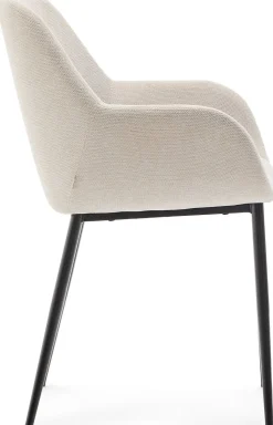 Eetkamerstoelen Met Armleuning-Kave Home Konna Staal Eetkamerstoel Creme, Zwart