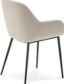 Eetkamerstoelen Met Armleuning-Kave Home Konna Staal Eetkamerstoel Creme, Zwart