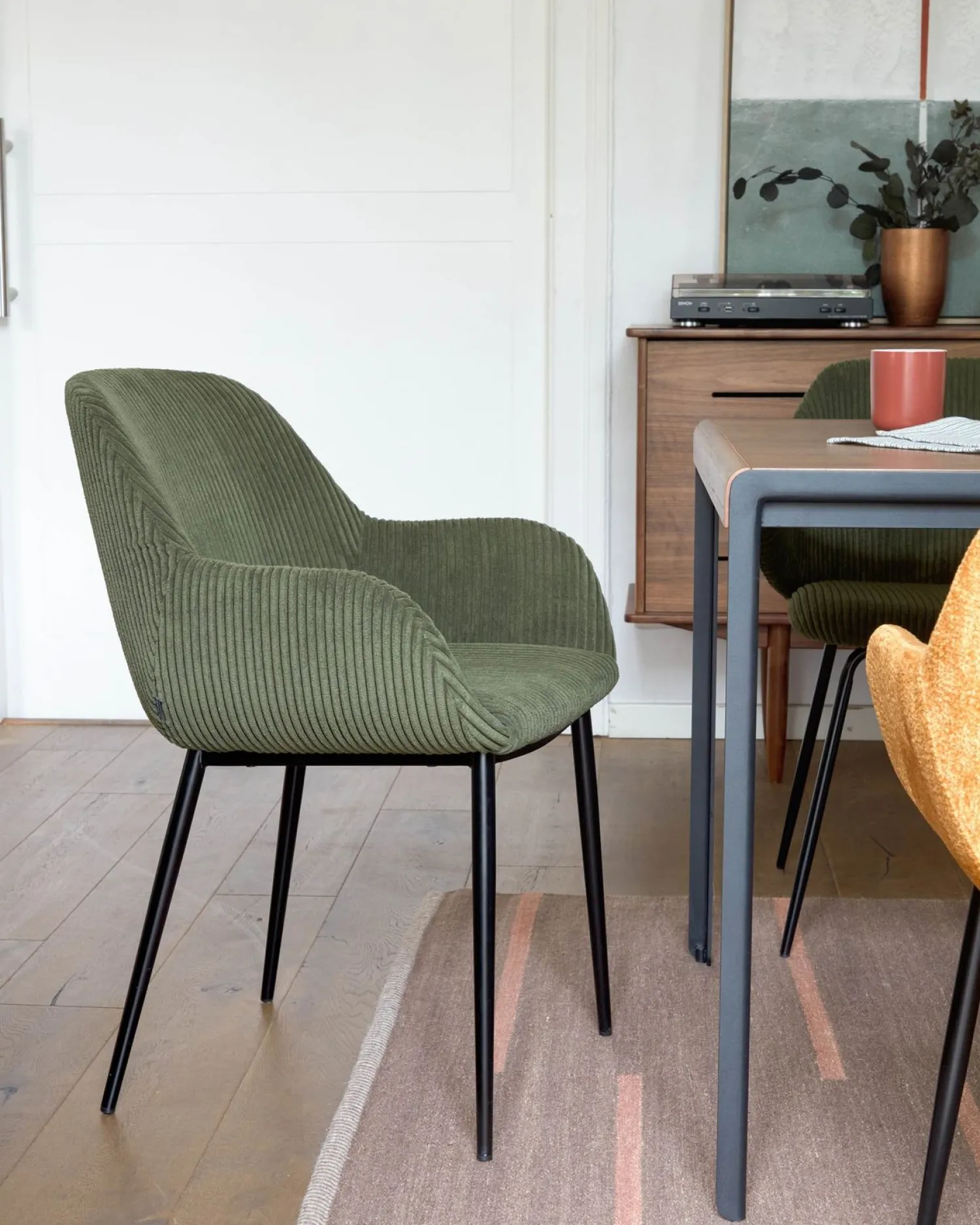 Eetkamerstoelen Met Armleuning-Kave Home Konna Staal Eetkamerstoel Donkergroen, Zwart