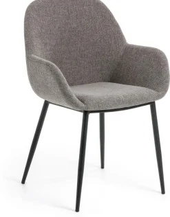 Eetkamerstoelen Met Armleuning-Kave Home Konna Staal Eetkamerstoel Grijs, Zwart