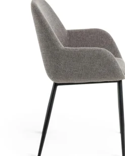Eetkamerstoelen Met Armleuning-Kave Home Konna Staal Eetkamerstoel Grijs, Zwart