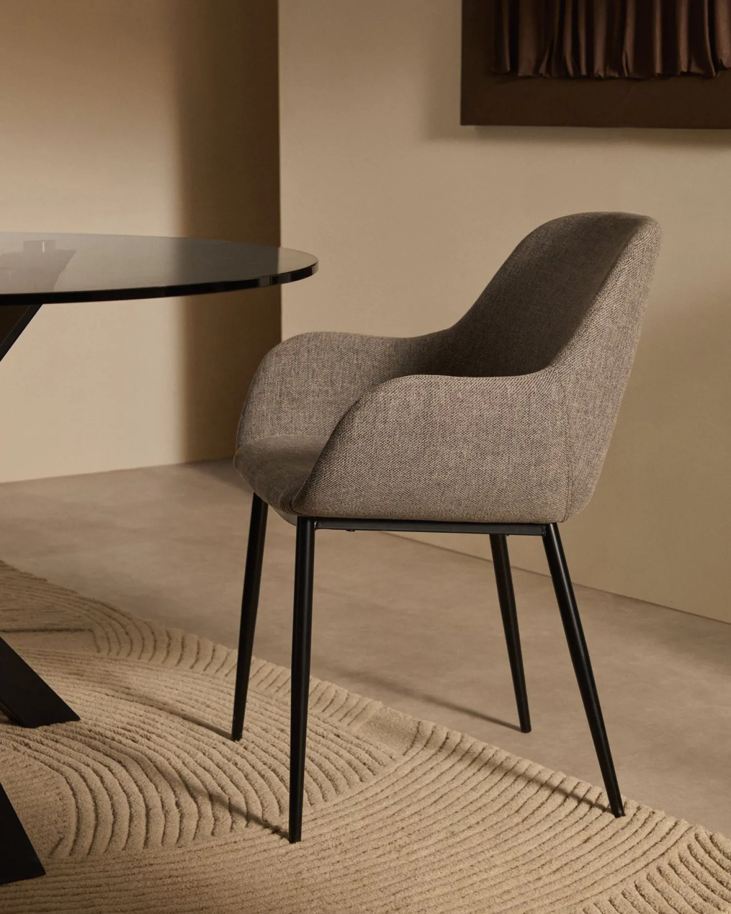 Eetkamerstoelen Met Armleuning-Kave Home Konna Staal Eetkamerstoel Grijs, Zwart