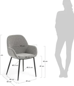 Eetkamerstoelen Met Armleuning-Kave Home Konna Staal Eetkamerstoel Grijs, Zwart