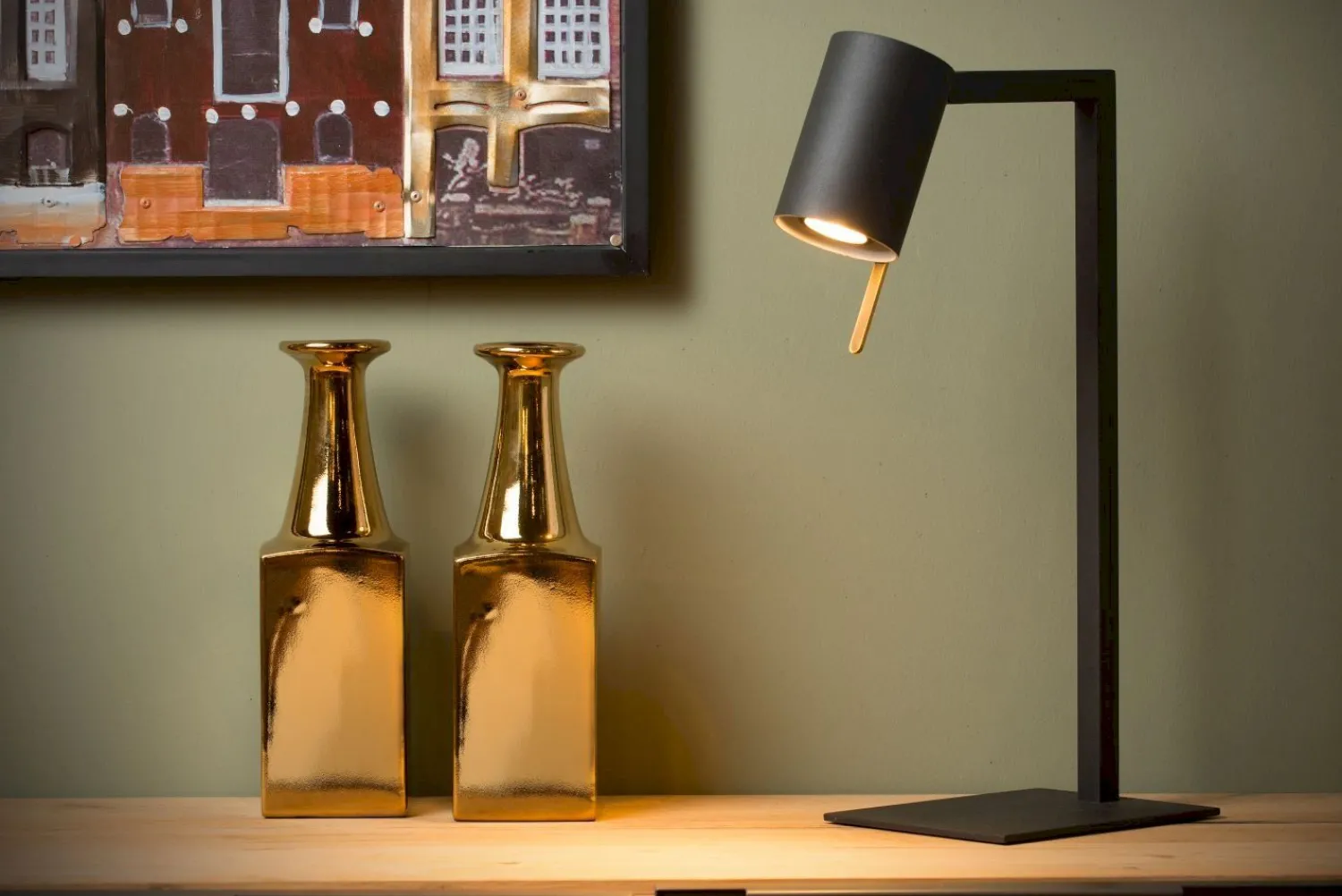 Moderne Tafellampen|Tafellampen-Lucide Lesley Tafellamp Zwart
