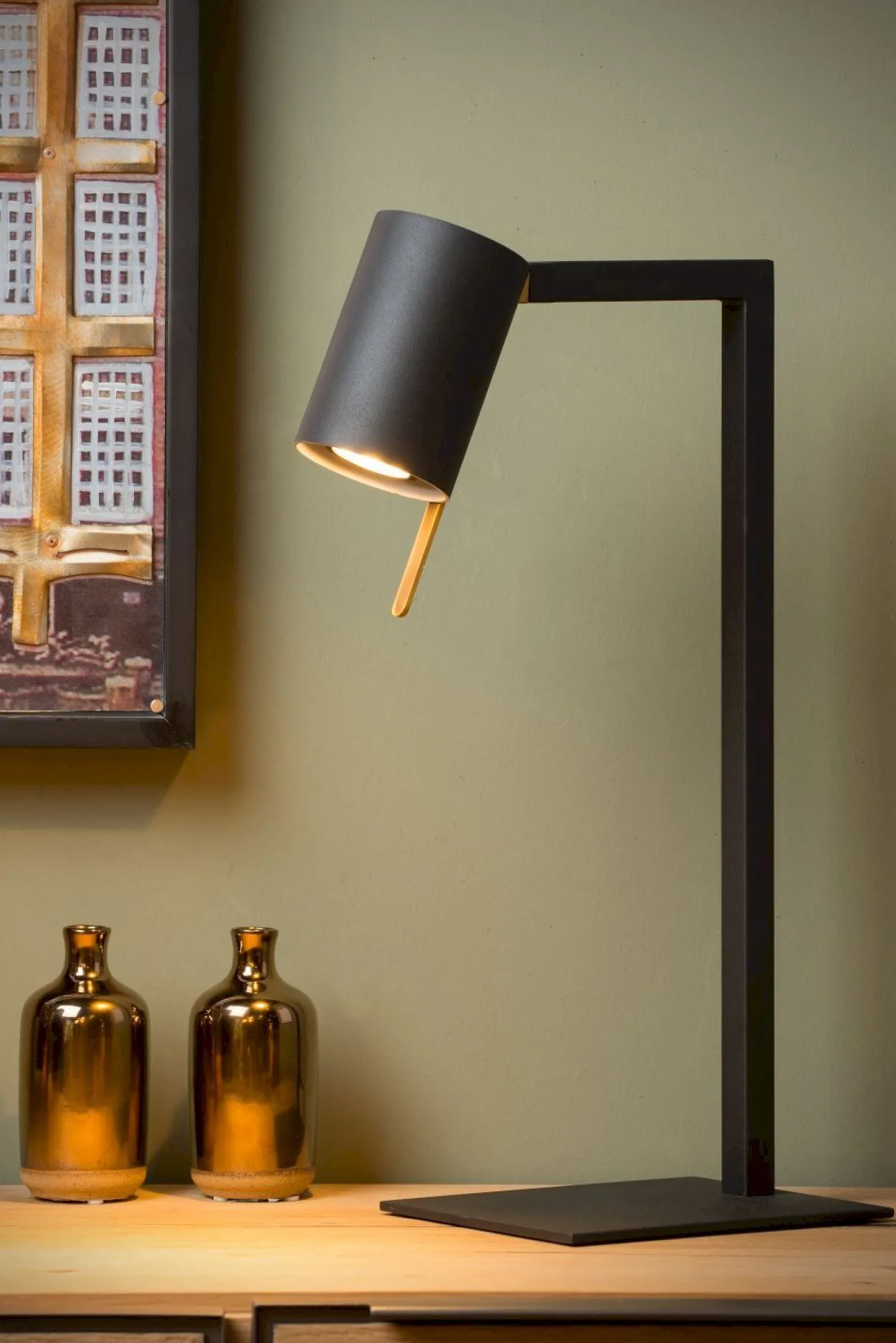 Moderne Tafellampen|Tafellampen-Lucide Lesley Tafellamp Zwart
