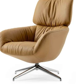 Leren Fauteuils|Draaifauteuils-Leolux Lodey Basic Fauteuil Brown Orange