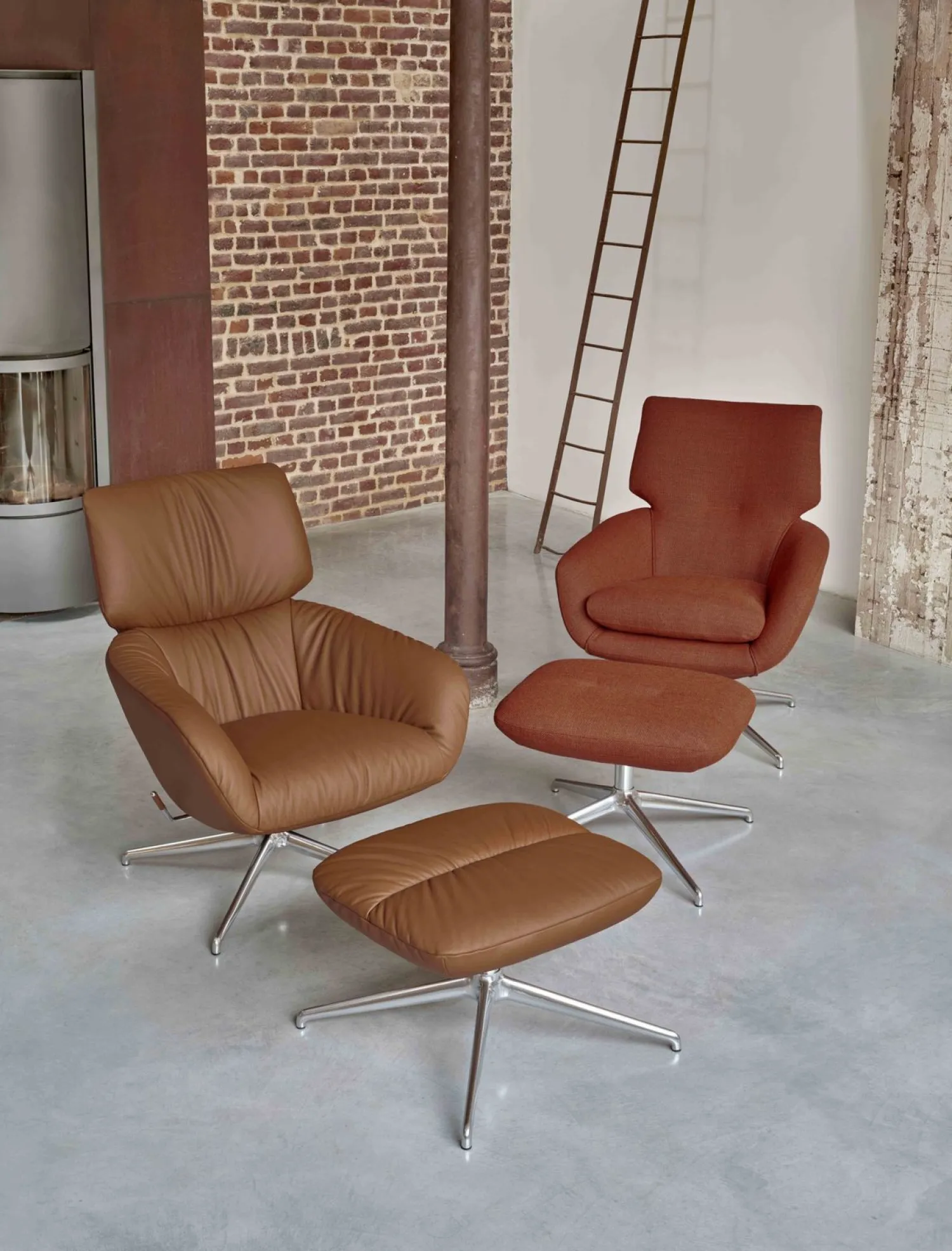 Leren Fauteuils|Relaxfauteuils-Leolux Lodey Plus Fauteuil Brown orange