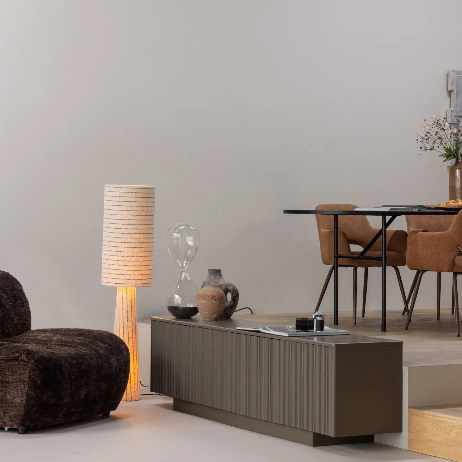 Moderne Vloerlampen|Vloerlampen-WOOOD Loft Strepen Vloerlamp Naturel