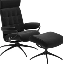 Leren Fauteuils|Design Fauteuils-Stressless London Low Back + hocker Relaxfauteuil Zwart