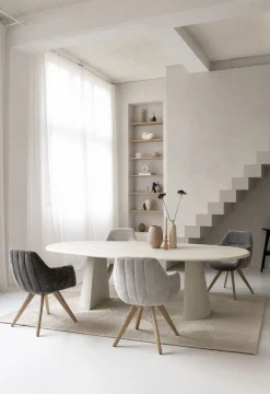 Houten Eettafels|Ovale Eettafels-XOOON Lund Cone Nebbia Eettafel Stone Skin