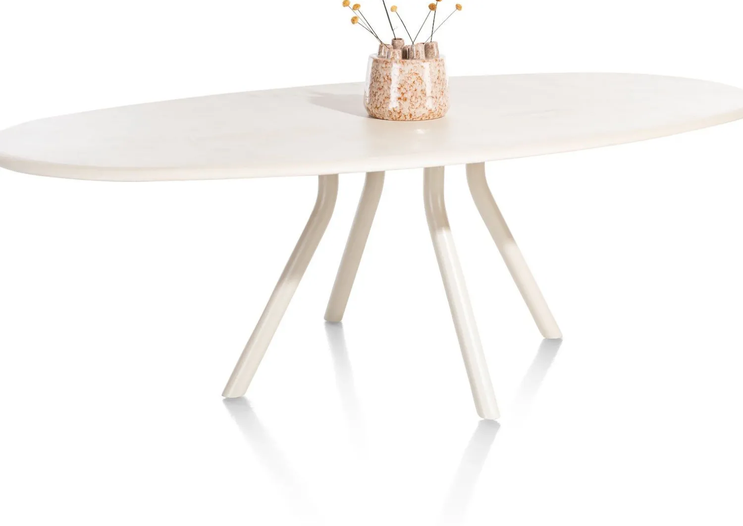 Houten Eettafels|Ovale Eettafels-XOOON Lund 4-poot Nebbia Eettafel Stone Skin