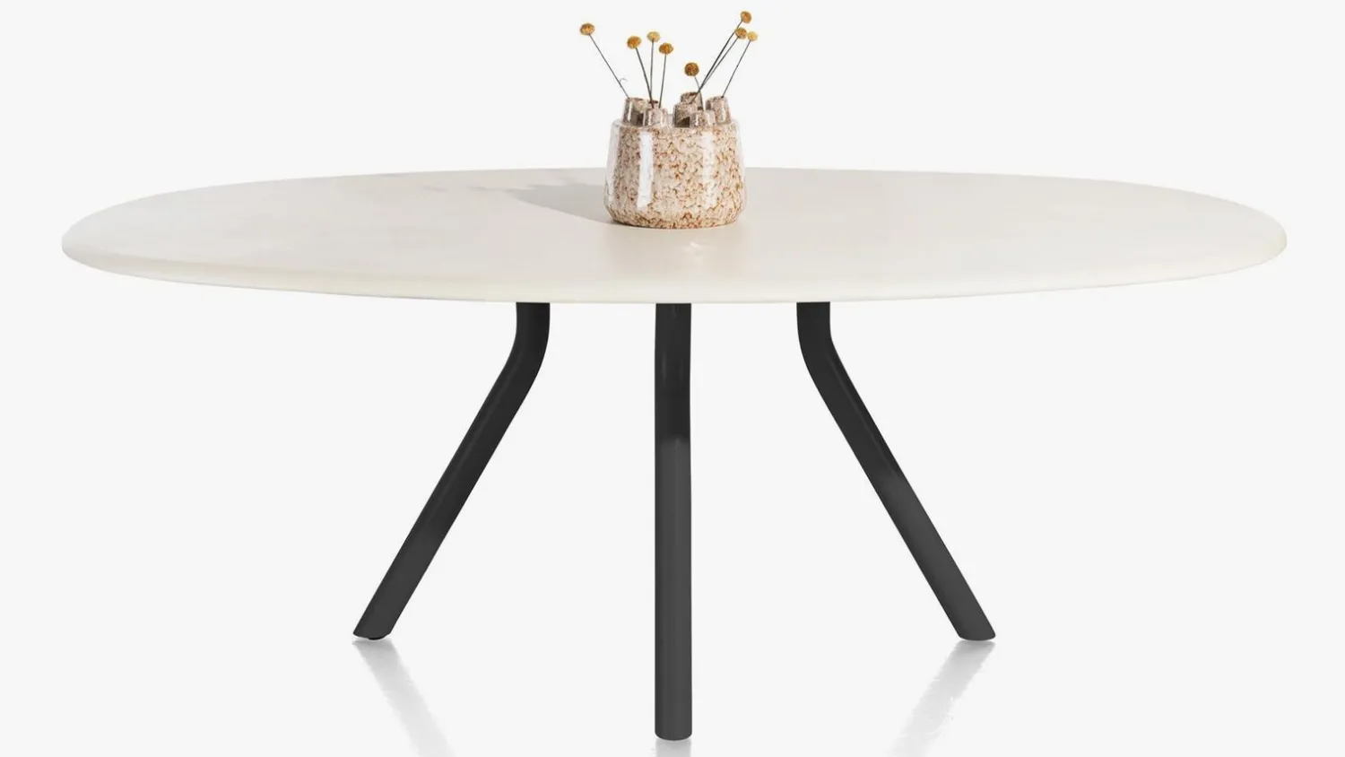 Houten Eettafels|Ovale Eettafels-XOOON Lund 4-poot Off Black Eettafel Stone Skin