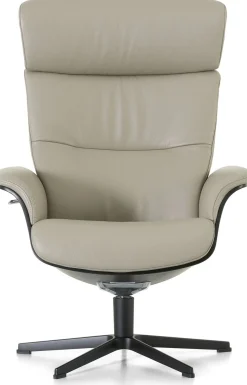 Leren Fauteuils|Relaxfauteuils-Montèl Luxor Relaxfauteuil + Hocker Cement