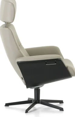 Leren Fauteuils|Relaxfauteuils-Montèl Luxor Relaxfauteuil + Hocker Cement