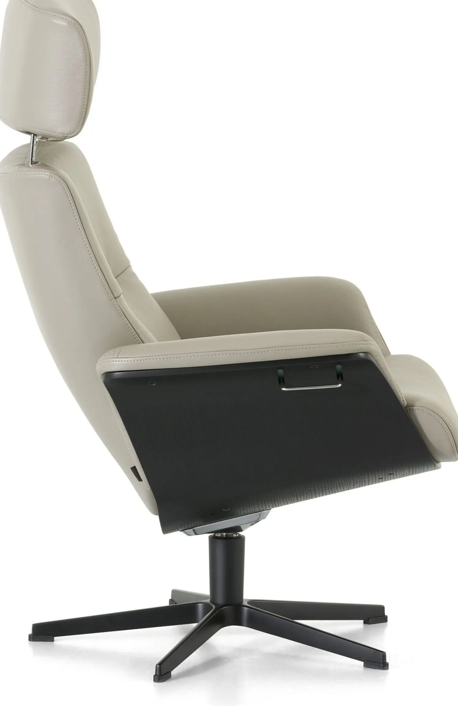 Leren Fauteuils|Relaxfauteuils-Montèl Luxor Relaxfauteuil + Hocker Cement