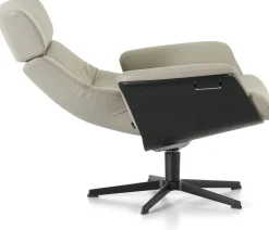 Leren Fauteuils|Relaxfauteuils-Montèl Luxor Relaxfauteuil + Hocker Cement