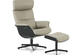 Leren Fauteuils|Relaxfauteuils-Montèl Luxor Relaxfauteuil + Hocker Cement