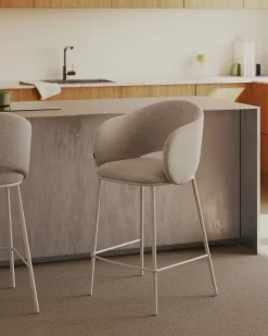 Stoffen Barkrukken|Barkrukken Met Armleuning-Kave Home Maina Barstoel Beige