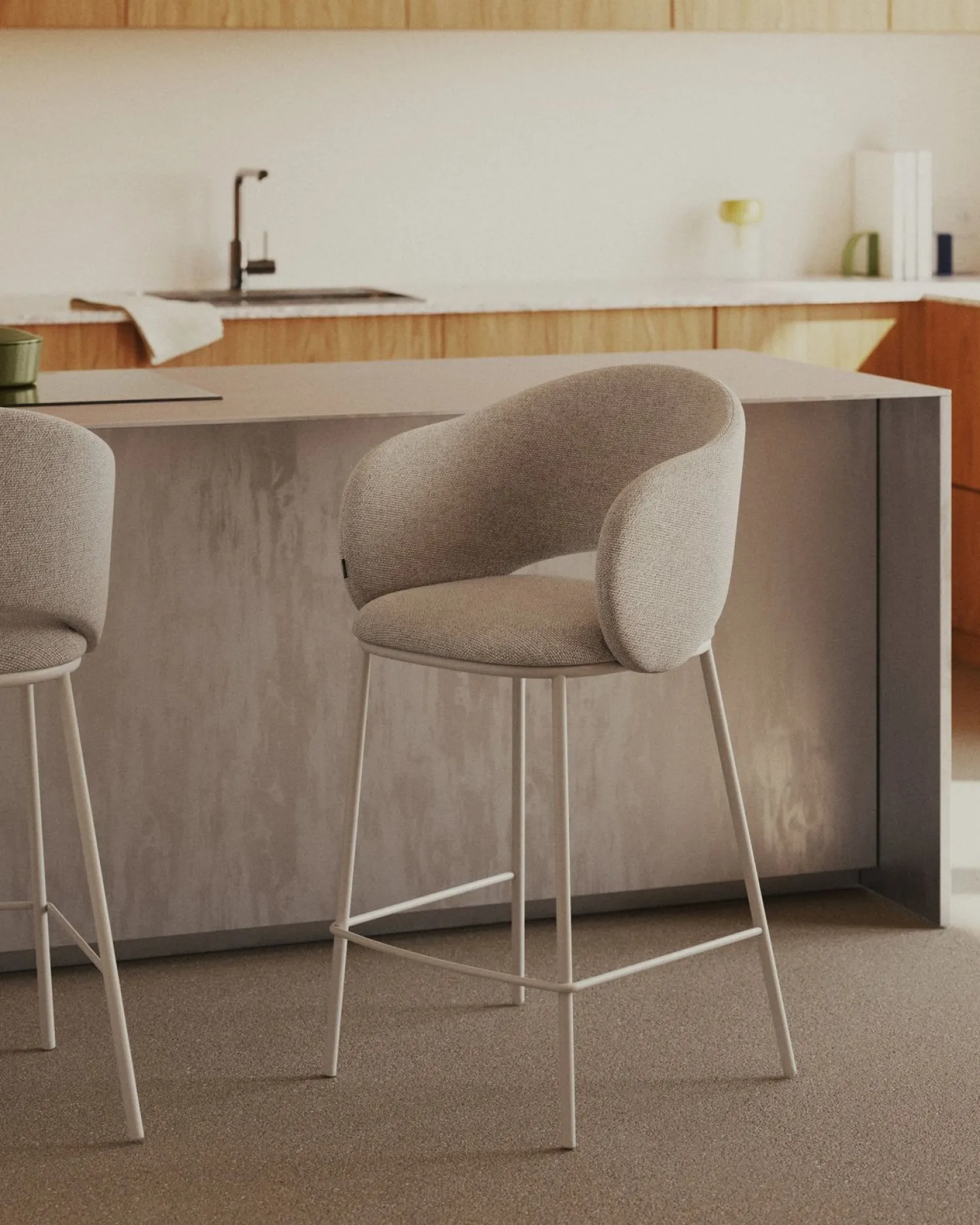 Stoffen Barkrukken|Barkrukken Met Armleuning-Kave Home Maina Barstoel Beige