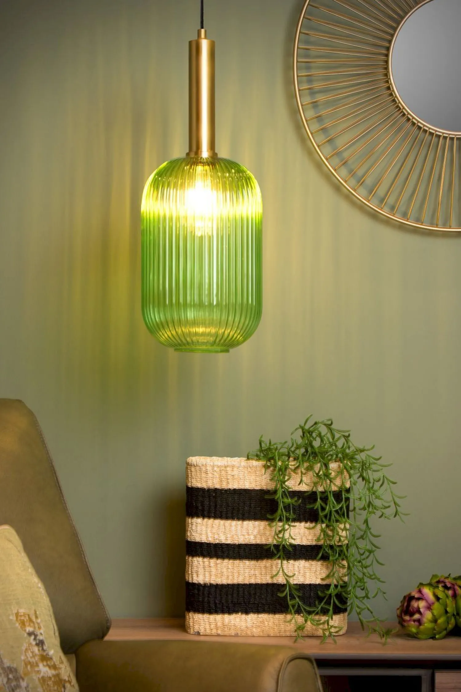 Glazen Hanglampen|Glazen Hanglampen-Lucide Maloto Hanglamp Groen