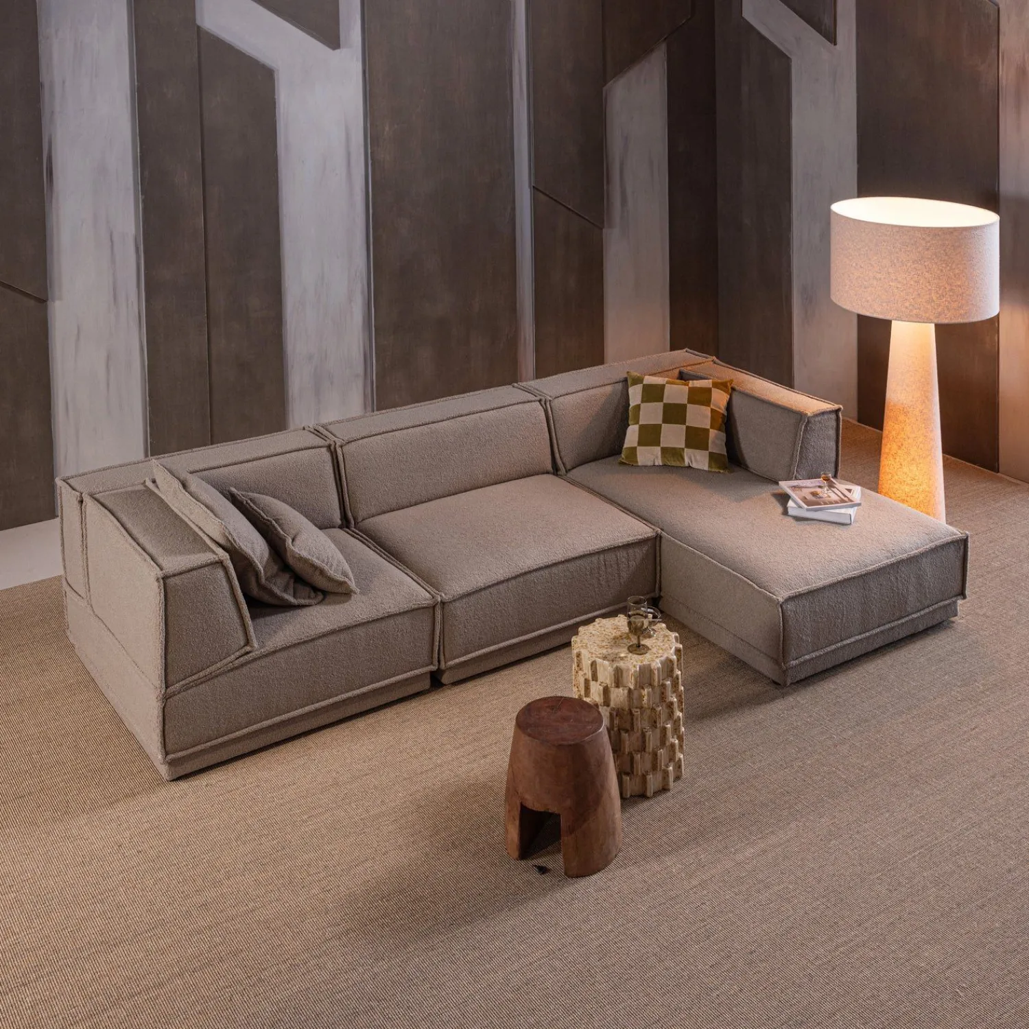 Hoekbanken-WOOOD Manu Grove Chenille Hoekbank Naturel