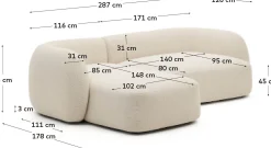 Hoekbanken-Kave Home Martina 3-Zits Hoekbank Ecru